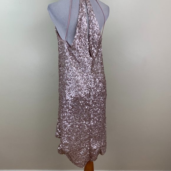 NSR Light Pink w Pink/Silver'ish Sequins Strappy Back Loose Fit High Low Dress - Picture 9 of 9